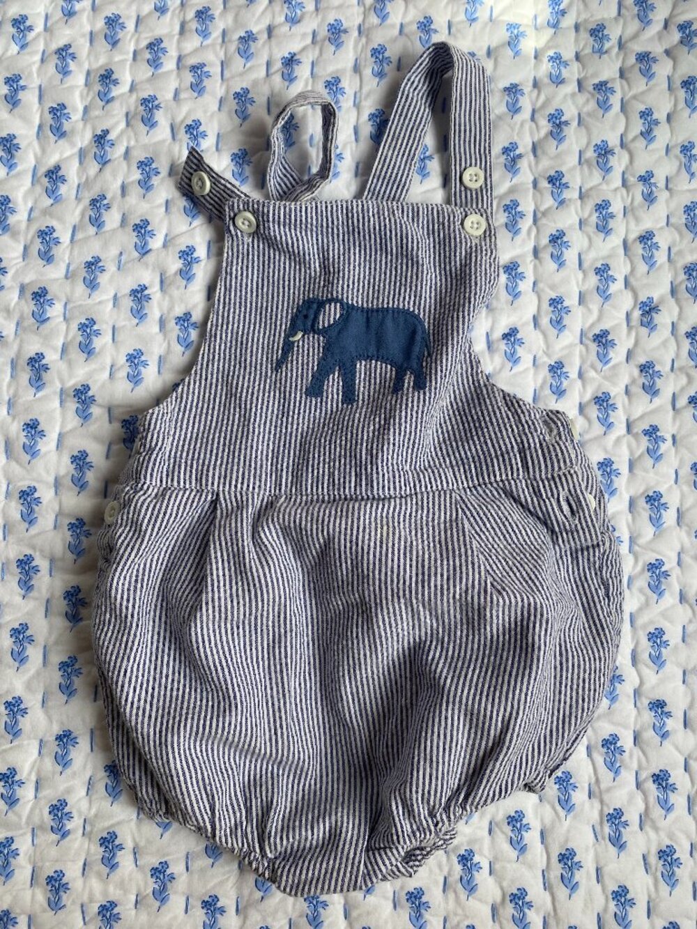 Baby Boden seersucker elephant bubble romper, 12-18m